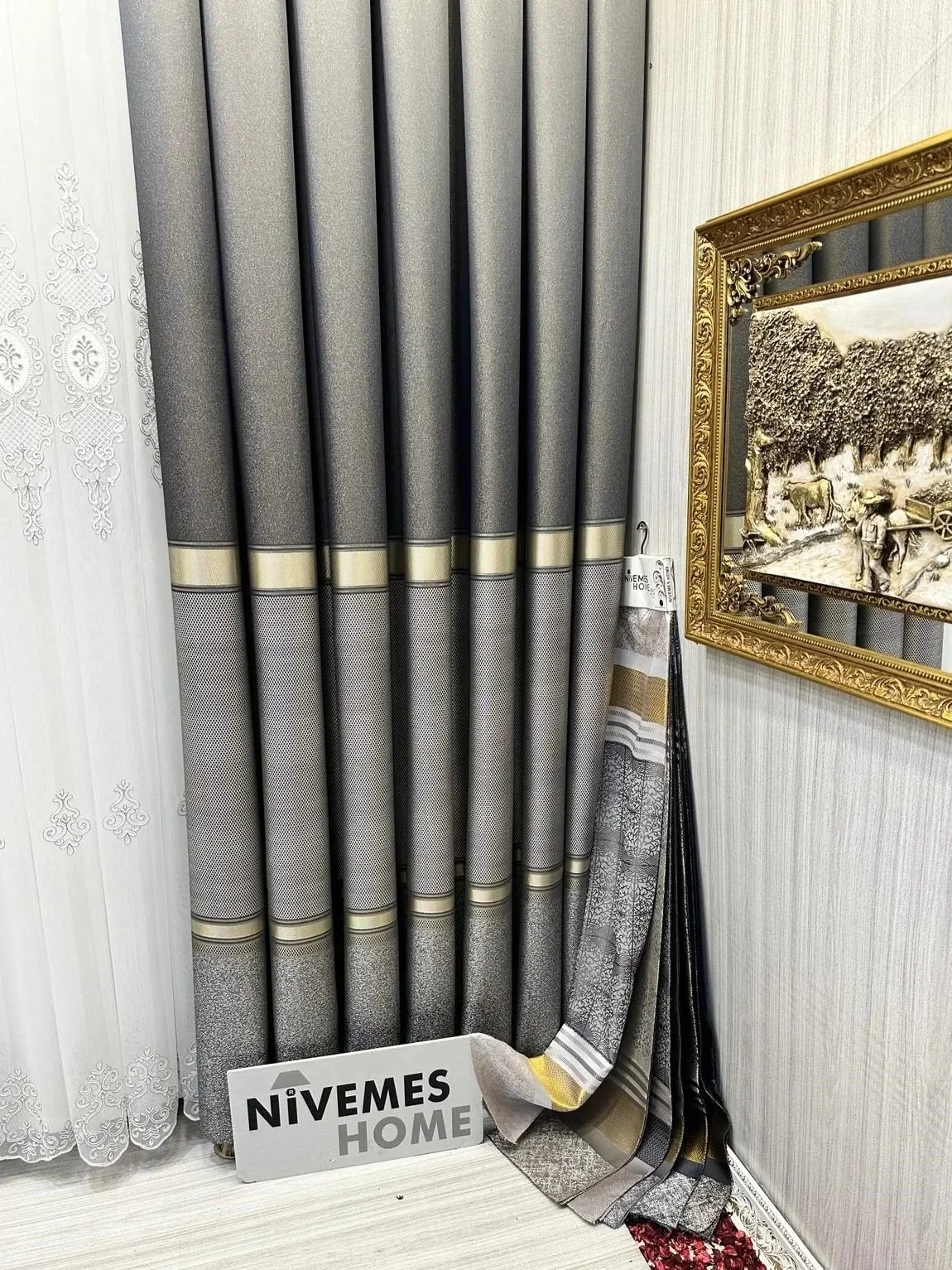 NİVEMESHOME DENİZ FT614177 V-2503 TAŞ 1/3 ПЛОТНАЯ БЕЛАЯ ЗАНАВЕСКА АПМ