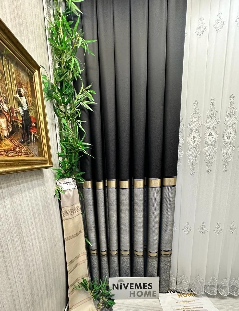 NİVEMESHOME DENİZ FT614177 V-902 SİYAH 1/3 SIK PİLELİ FON PERDE APM
