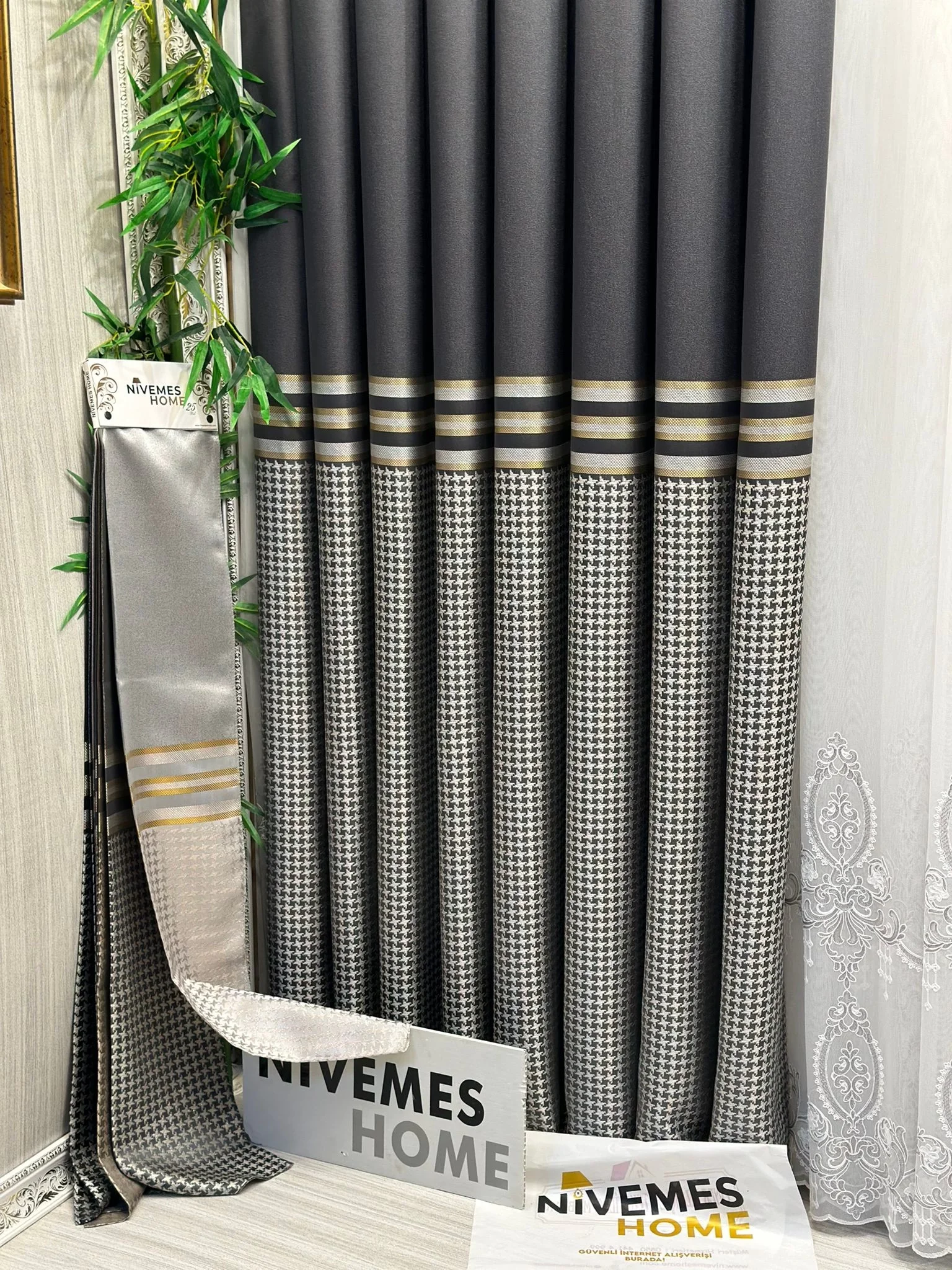 NİVEMESHOME DİDİM FT671537 V-2504 АНТРАЦИТ 1/3 ПЛОТНО ЗАПИЛЕННЫЙ ЗАНАВЕСКИЙ ІЧН