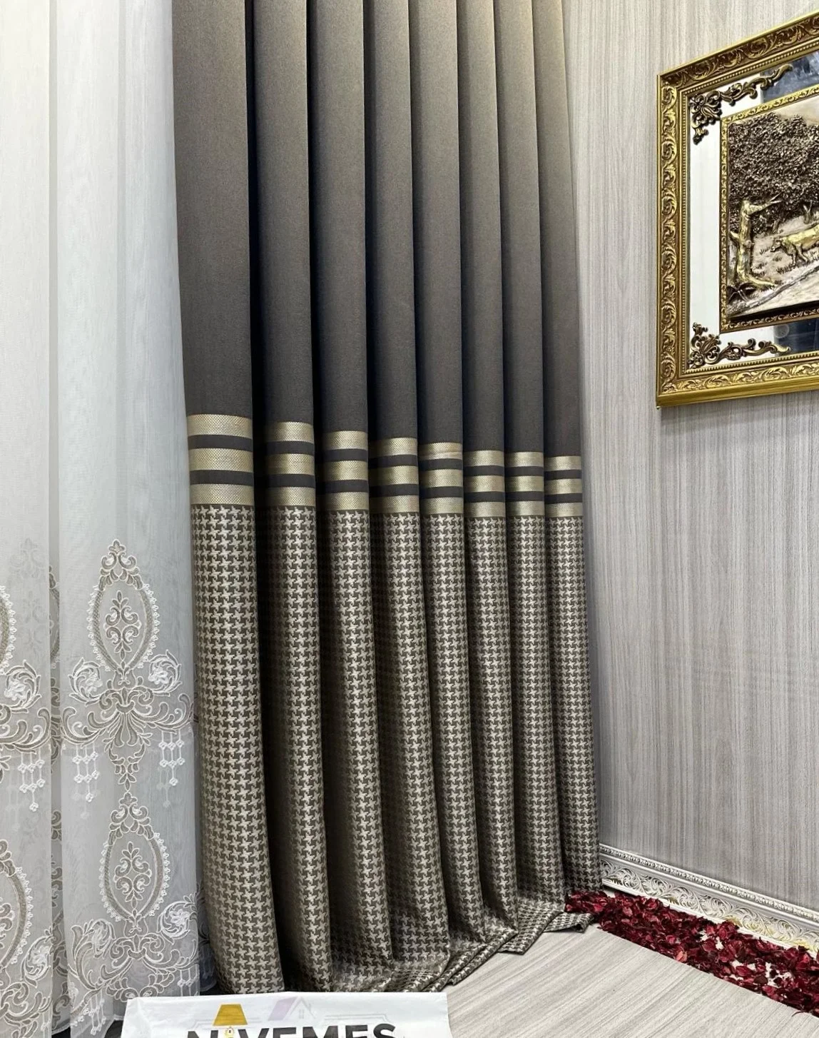 NİVEMESHOME DİDİM FT671537 V-5302 TOPRAK 1/3 ПЛОТНО ФЛИЗЕЛИНОВЫЕ ШТОРЫ APM