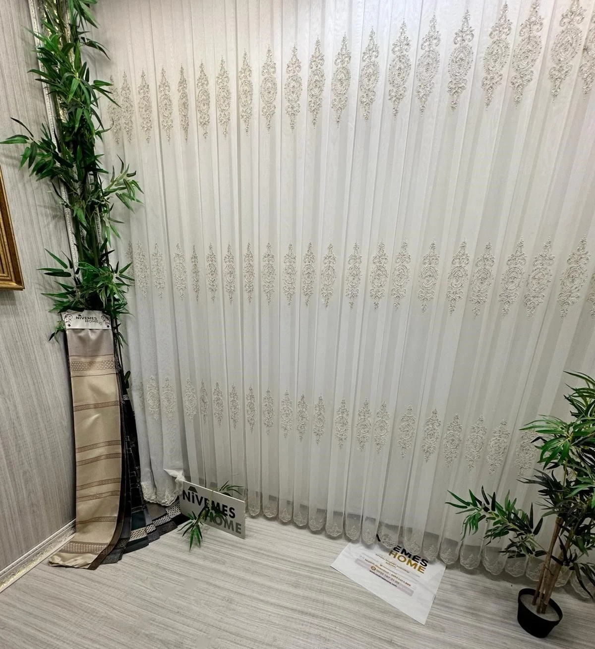 NİVEMESHOME DİLA 2032 GOLD DETAILED 1/3 TIGHT PLEATED TULLE CURTAIN APM