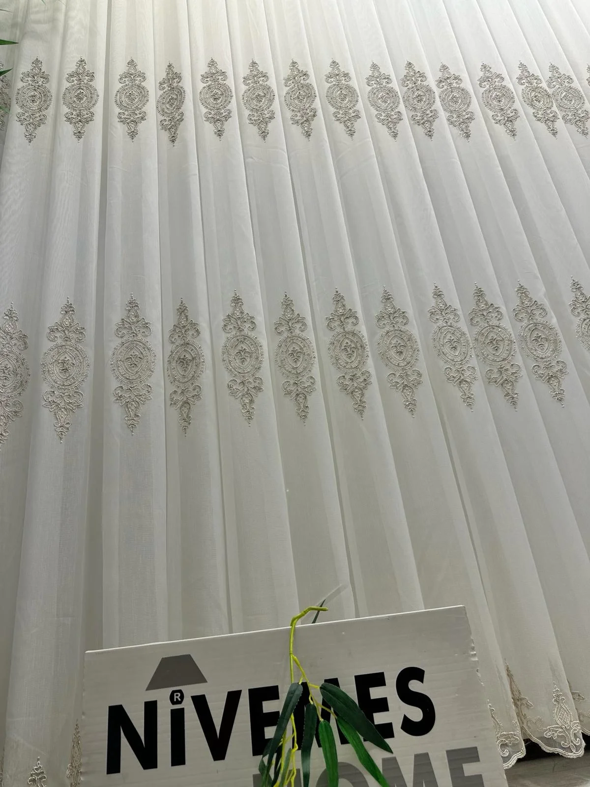 NİVEMESHOME DİLA 2032 GOLD DETAILED 1/3 TIGHT PLEATED TULLE CURTAIN APM