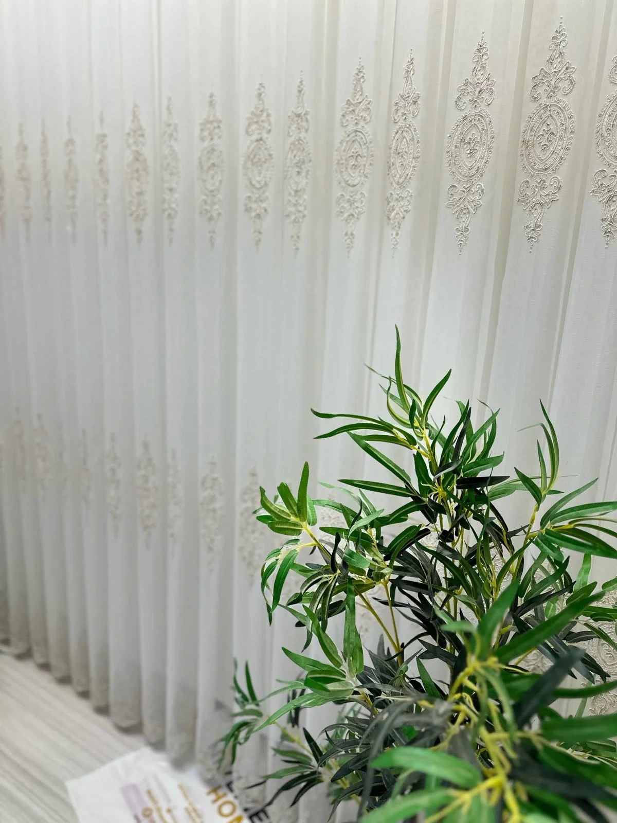 NİVEMESHOME DİLA 2032 GOLD DETAILED 1/3 TIGHT PLEATED TULLE CURTAIN APM
