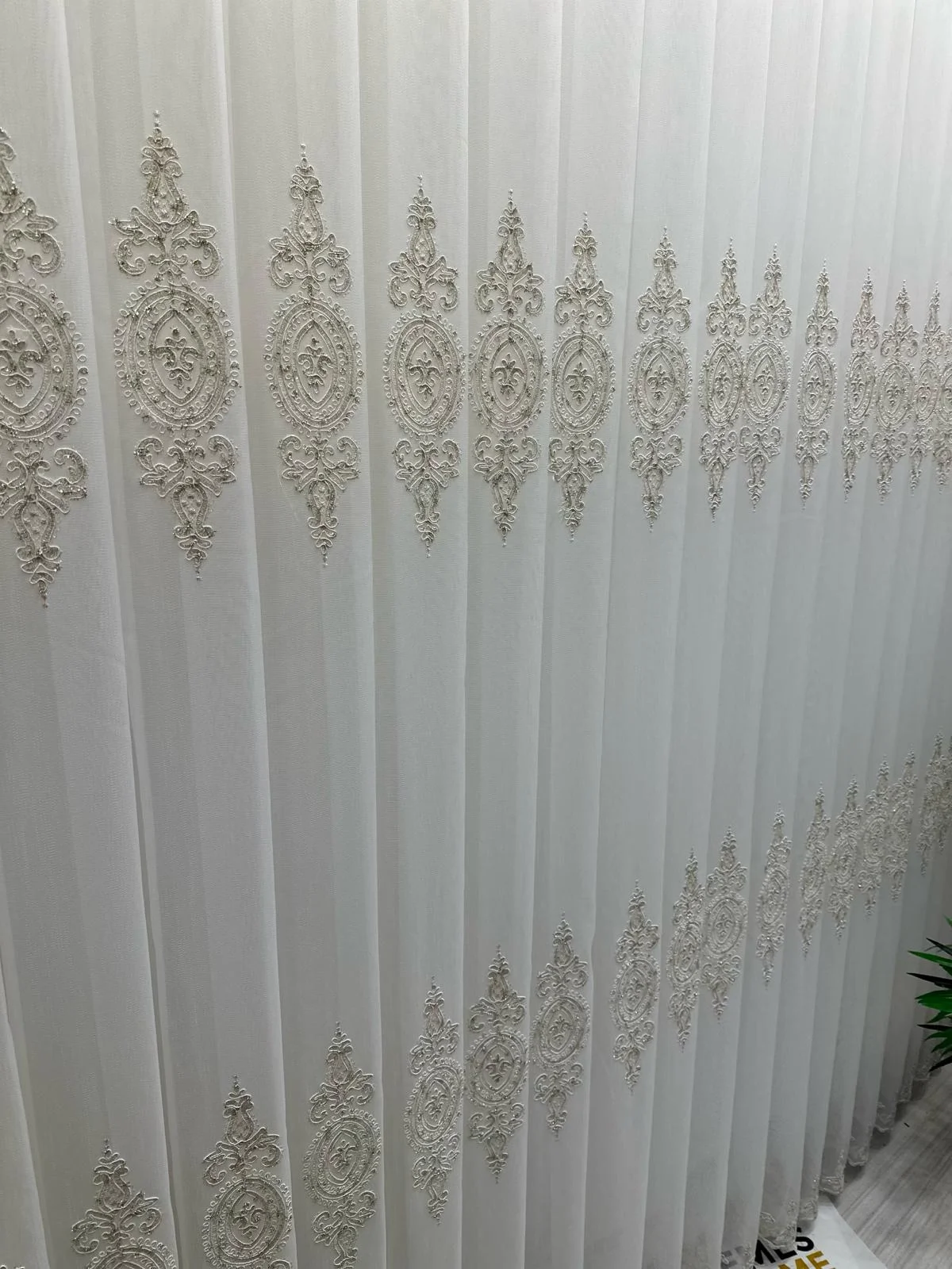 NİVEMESHOME DİLA 2032 GOLD DETAILED 1/3 TIGHT PLEATED TULLE CURTAIN APM