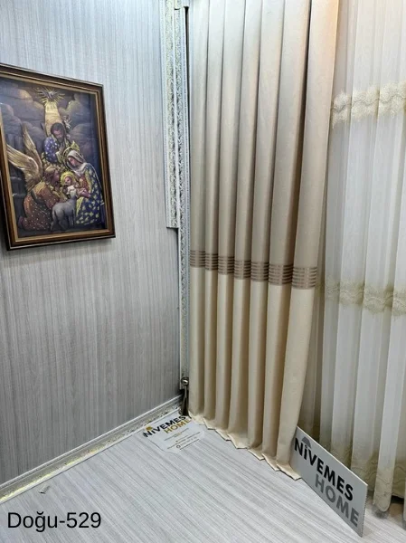NİVEMESHOME DOĞU KREM FT671536 V-529 1/3 SIK PİLELİ FON PERDE APM