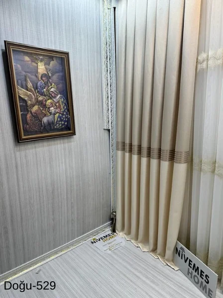NİVEMESHOME DOĞU KREM FT671536 V-529 1/3 SIK PİLELİ FON PERDE APM