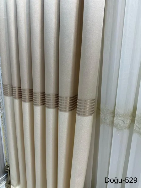 NİVEMESHOME DOĞU KREM FT671536 V-529 1/3 SIK PİLELİ FON PERDE APM