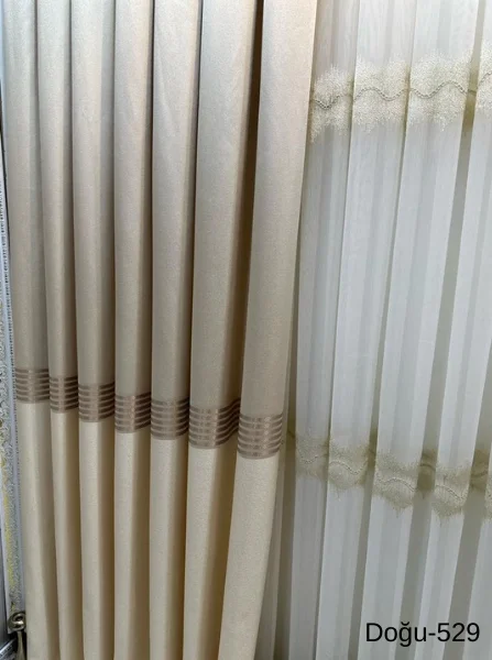 NİVEMESHOME DOĞU KREM FT671536 V-529 1/3 SIK PİLELİ FON PERDE APM