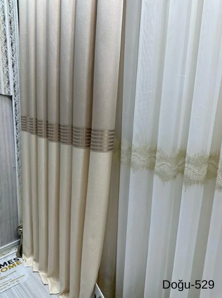 NİVEMESHOME DOĞU KREM FT671536 V-529 1/3 SIK PİLELİ FON PERDE APM
