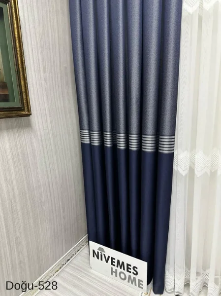 NİVEMESHOME ВОСТОЧНО-ГОЛУБОЙ ЗОЛОТОЙ FT671536 V-528 1/3 ПЛОТНЫЙ ГОФРИРОВАННЫЙ ШТОРЫ APM