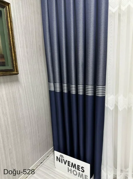 NİVEMESHOME ВОСТОЧНО-ГОЛУБОЙ ЗОЛОТОЙ FT671536 V-528 1/3 ПЛОТНЫЙ ГОФРИРОВАННЫЙ ШТОРЫ APM