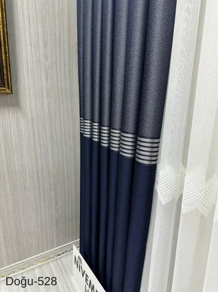 NİVEMESHOME ВОСТОЧНО-ГОЛУБОЙ ЗОЛОТОЙ FT671536 V-528 1/3 ПЛОТНЫЙ ГОФРИРОВАННЫЙ ШТОРЫ APM