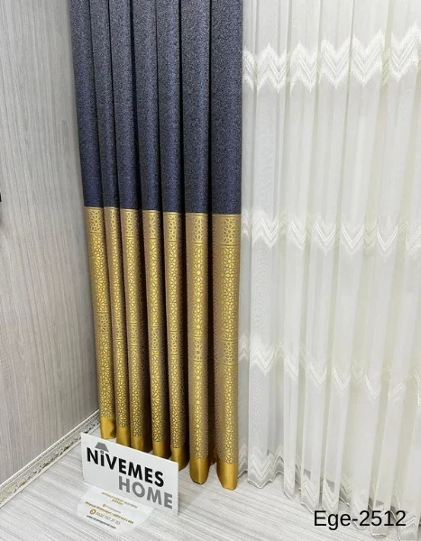 NİVEMESHOME EGE ANTRASIT- GOLD FIR1240 2512 1/3 SIK DOKUMA PERDE APM