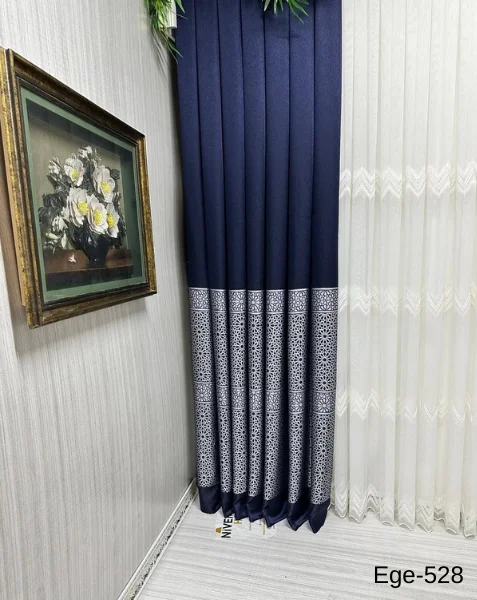 NİVEMESHOME EGE LACİVERT FIR1240 V-528  1/3 SIK PİLELİ FON PERDE APM