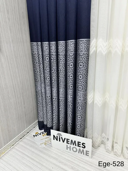 NİVEMESHOME EGE LACİVERT FIR1240 V-528  1/3 SIK PİLELİ FON PERDE APM
