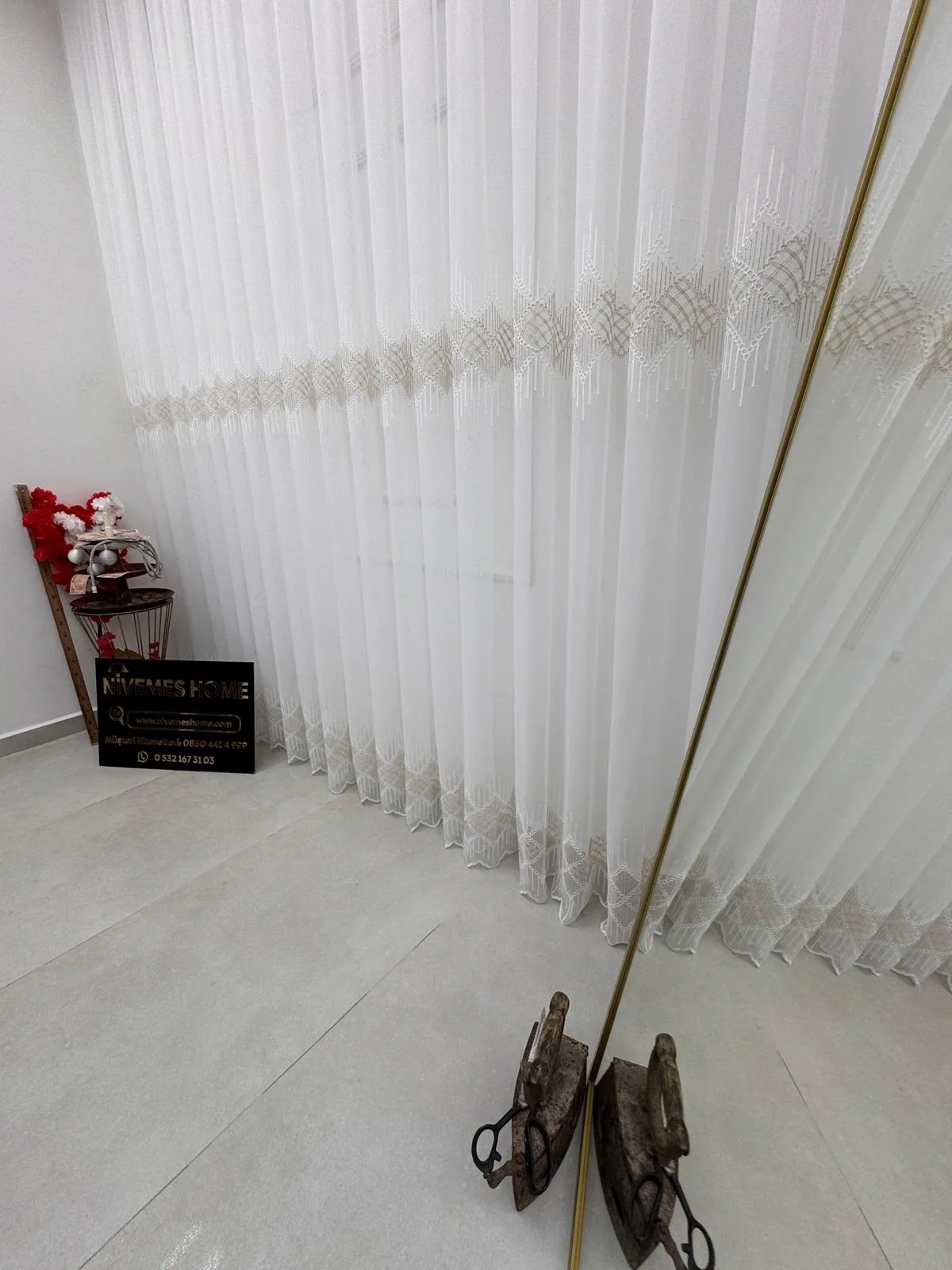 NİVEMESHOME ELİN 2573 GOLD DETAY 1/2,5 PİLELİ TÜL PERDE APM