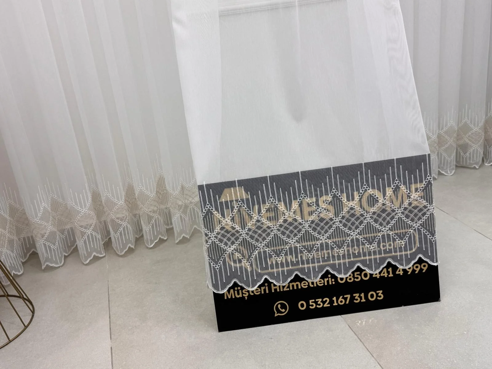 NİVEMESHOME ELİN 2573 GOLD DETAY 1/3 PİLELİ TÜL PERDE APM
