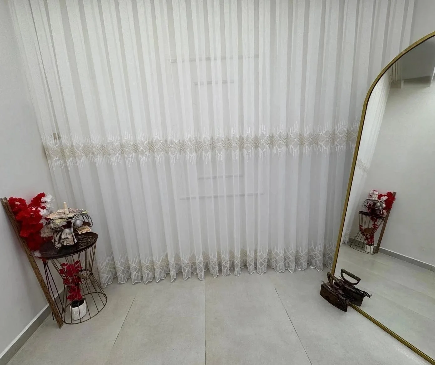 NİVEMESHOME ELİN 2573 GOLD DETAY 1/3 PİLELİ TÜL PERDE APM
