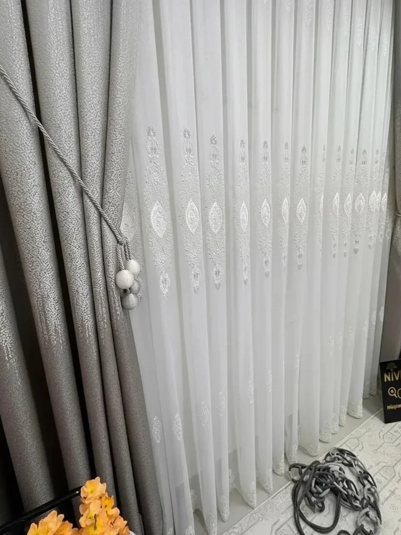NİVEMESHOME ELİSYA 3812 GÜMÜŞ IŞILTI 1/2,5 PİLELİ BAMBU TÜL PERDE