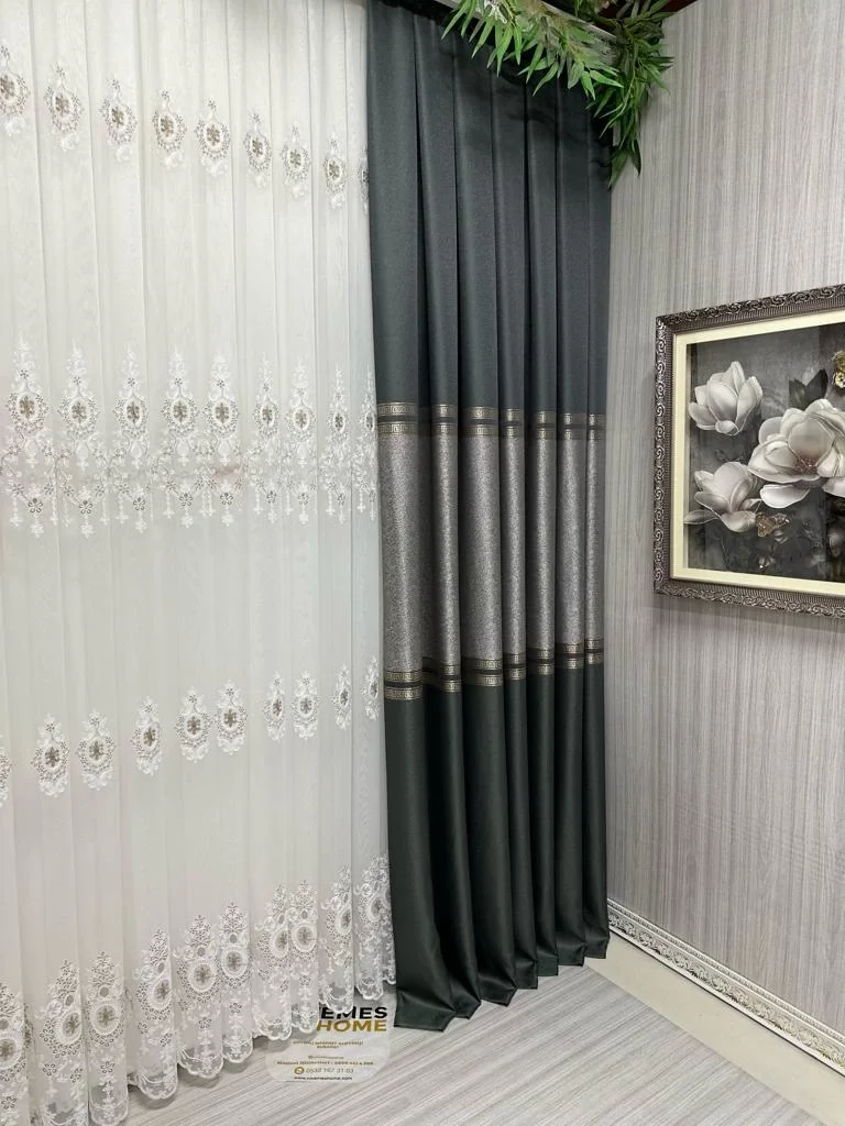 NİVEMESHOME ELİZA V-2547 YEŞİL 1/3 SIK PİLELİ FON PERDE APM