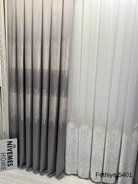 NİVEMESHOME FETHİYE 614178 GRAY V-5401 1/3 DENSELY PILE CURTAIN APM
