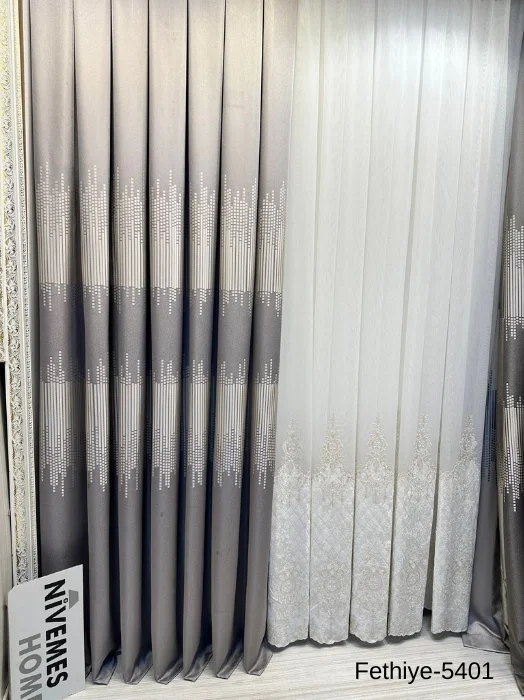NİVEMESHOME FETHİYE 614178 GRAY V-5401 1/3 DENSELY PILE CURTAIN APM