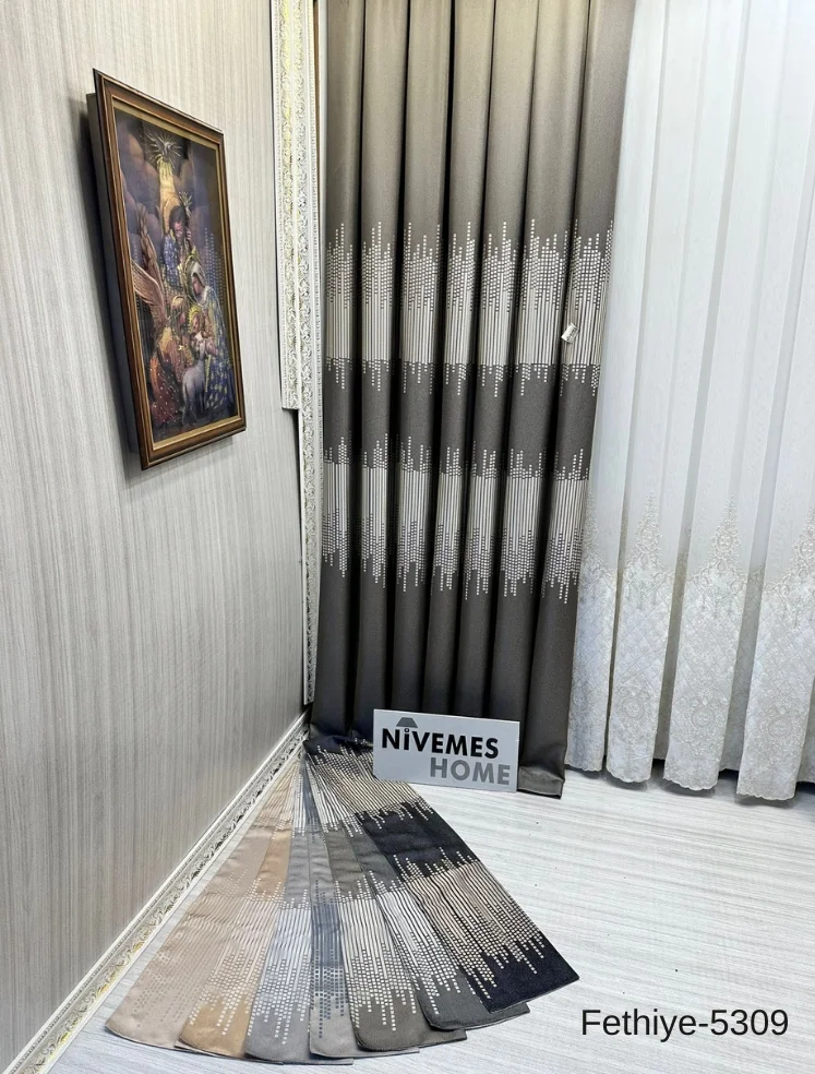 NİVEMESHOME FETHİYE FT614178 V-5309 TOPRAK 1/3 SIK PİLELİ FON PERDE APM
