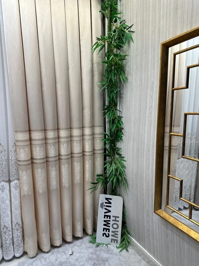 NİVEMESHOME FT632255 V-115 ANTAKYA KREM 1/3 ШИРОКИЙ ЗАСТЕЛ ПО ПЕРИМЕТРУ ЗОЛОТАЯ ЛИНИЯШТОРЫ АПМ