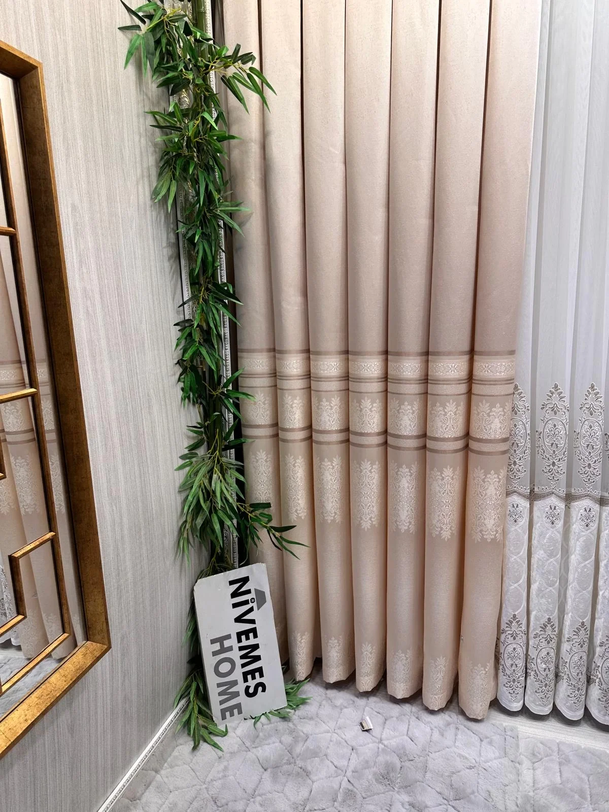 NİVEMESHOME FT632255 V-115 ANTAKYA KREM 1/3 ШИРОКИЙ ЗАСТЕЛ ПО ПЕРИМЕТРУ ЗОЛОТАЯ ЛИНИЯШТОРЫ АПМ