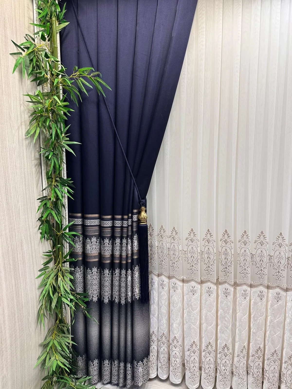 NİVEMESHOME FT632255 V-530 ANTAKYA NAVY BLUE 1/3 DENSE PLEATED SHEER CURTAIN APM