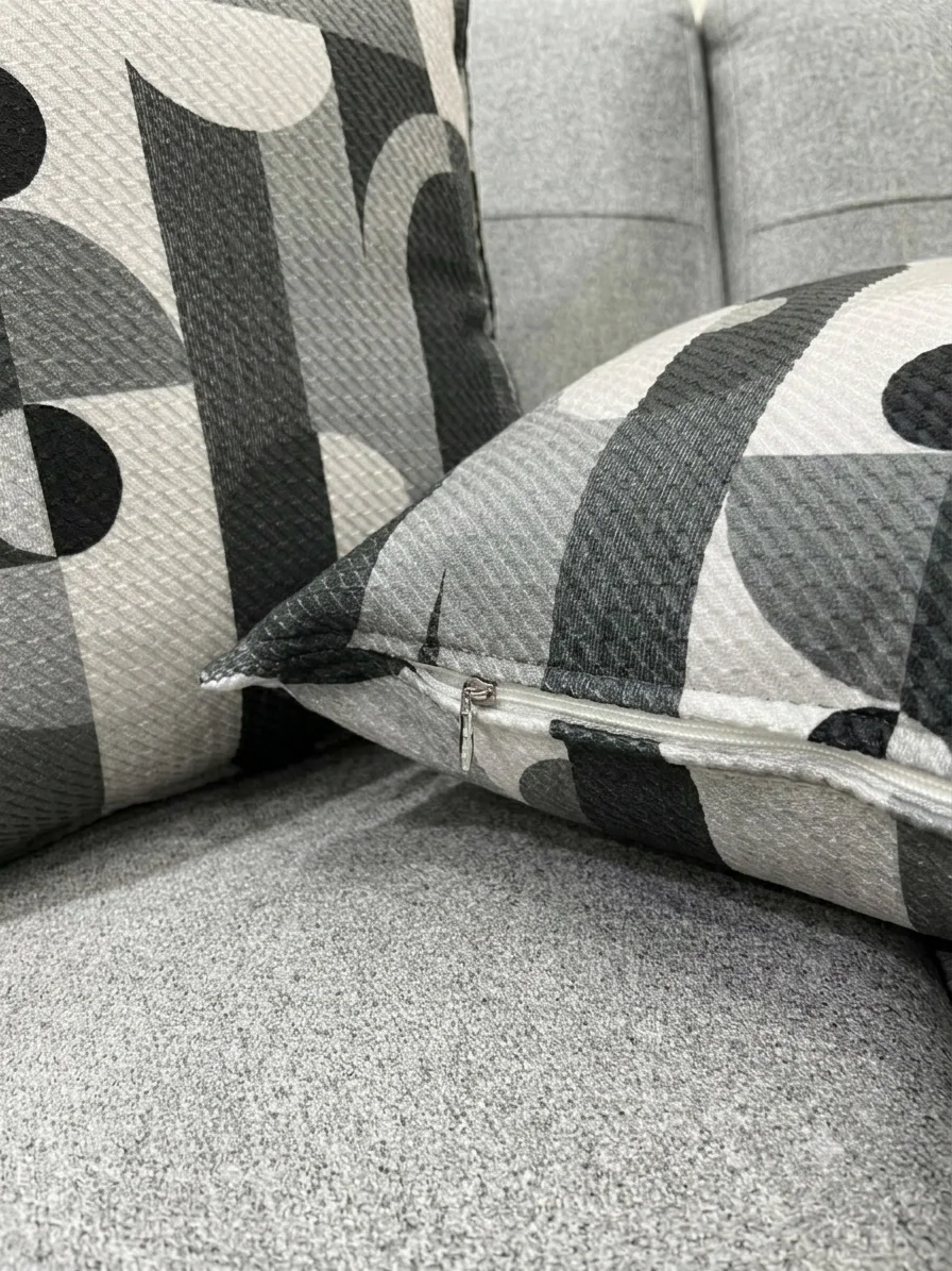 NIVEMESHOME GEOMETRİK GRİ-SİYAH DESENLİ 45X45 KIRLENT KILIFI