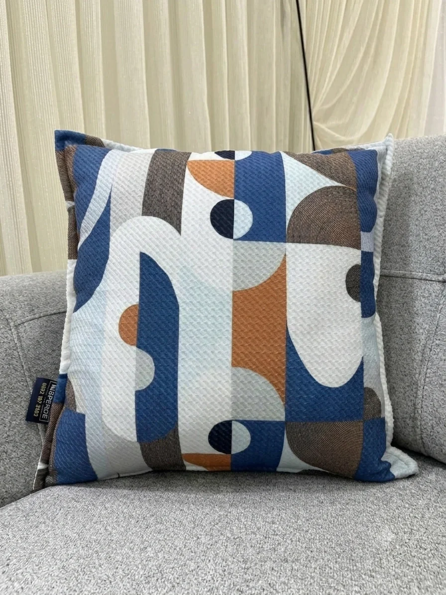 NIVEMESHOME GEOMETRİK MAVİ DESENLİ 45X45  DOLGULU KIRLENT KILIFI