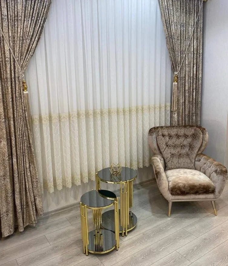 NİVEMESHOME GOLD LAGUNA ETEK NAKIŞLI 1/3 SIK PİLE TÜL PERDE APM