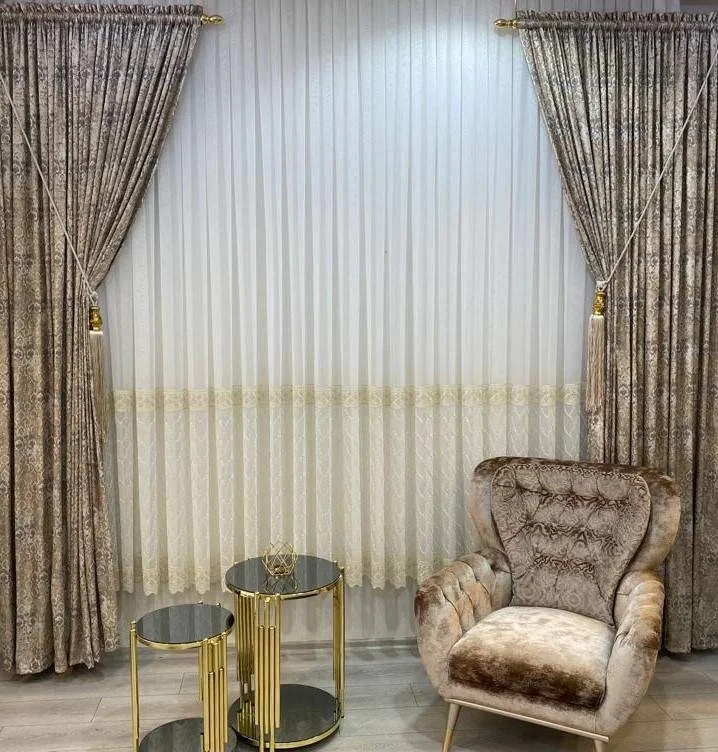 NİVEMESHOME GOLD LAGUNA ETEK NAKIŞLI 1/3 SIK PİLE TÜL PERDE APM