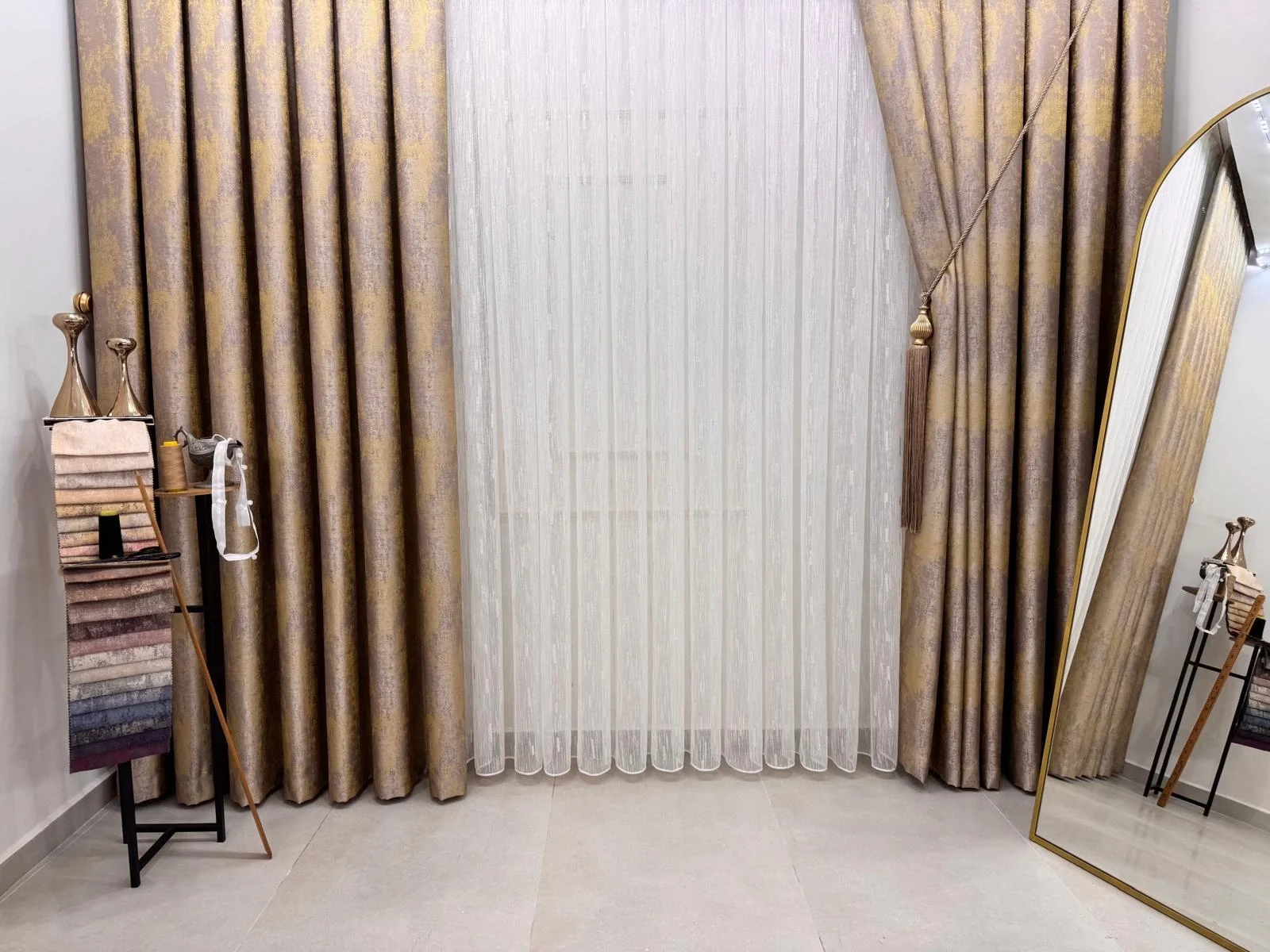NİVEMESHOME GOLD BEARDED TULLE 1/3 DENSE PILE TULLE CURTAIN APM