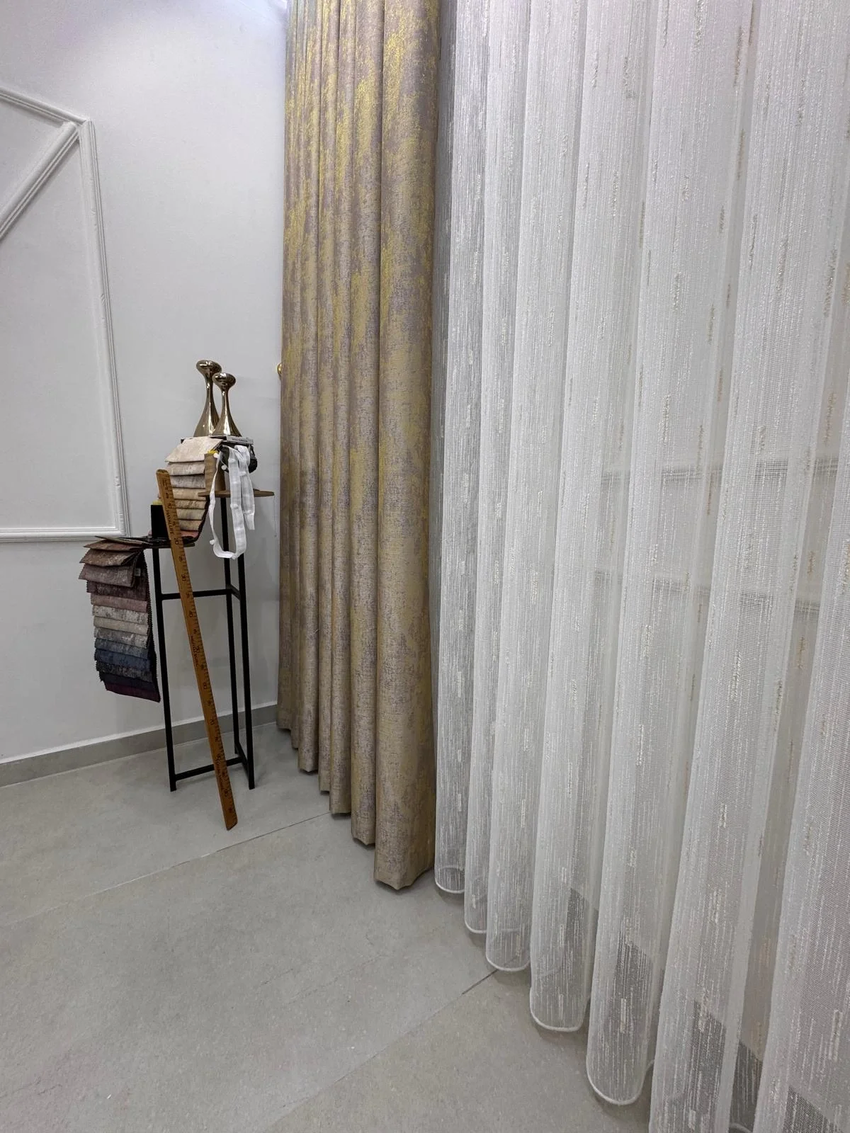 NİVEMESHOME GOLD BEARDED TULLE 1/3 DENSE PILE TULLE CURTAIN APM