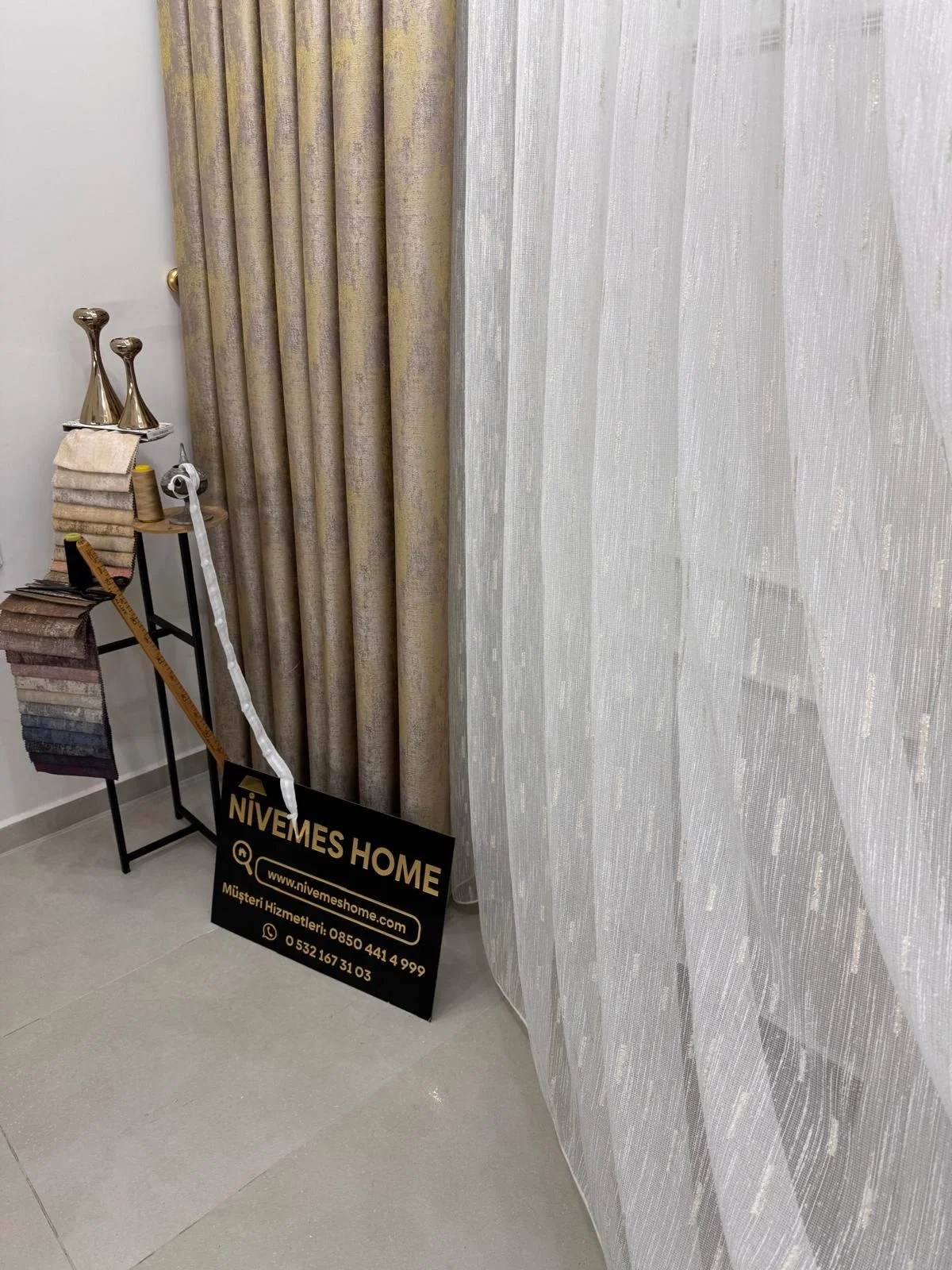 NİVEMESHOME GOLD BEARDED TULLE 1/3 DENSE PILE TULLE CURTAIN APM