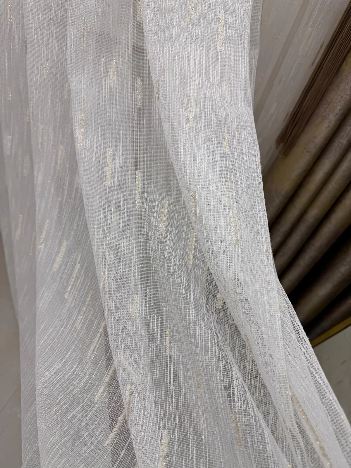 NİVEMESHOME GOLD BEARDED TULLE 1/3 DENSE PILE TULLE CURTAIN APM
