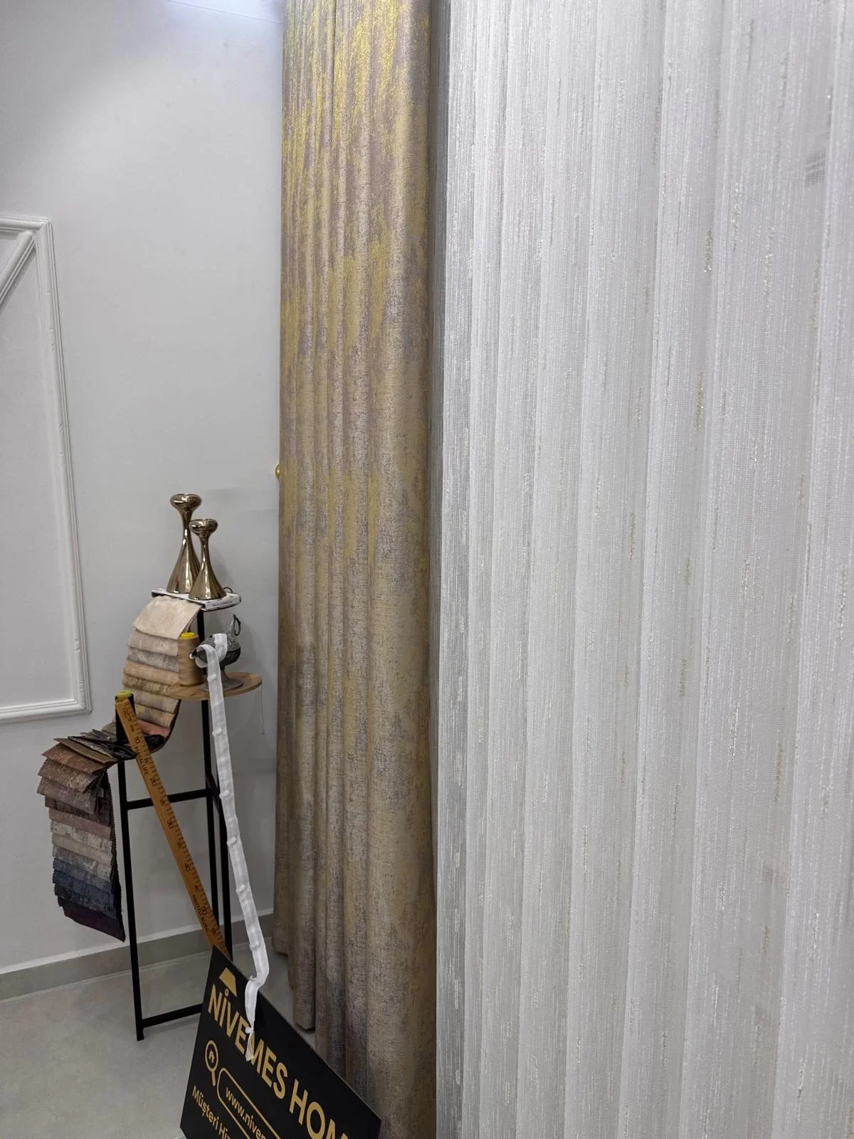 NİVEMESHOME GOLD BEARDED TULLE 1/3 DENSE PILE TULLE CURTAIN APM