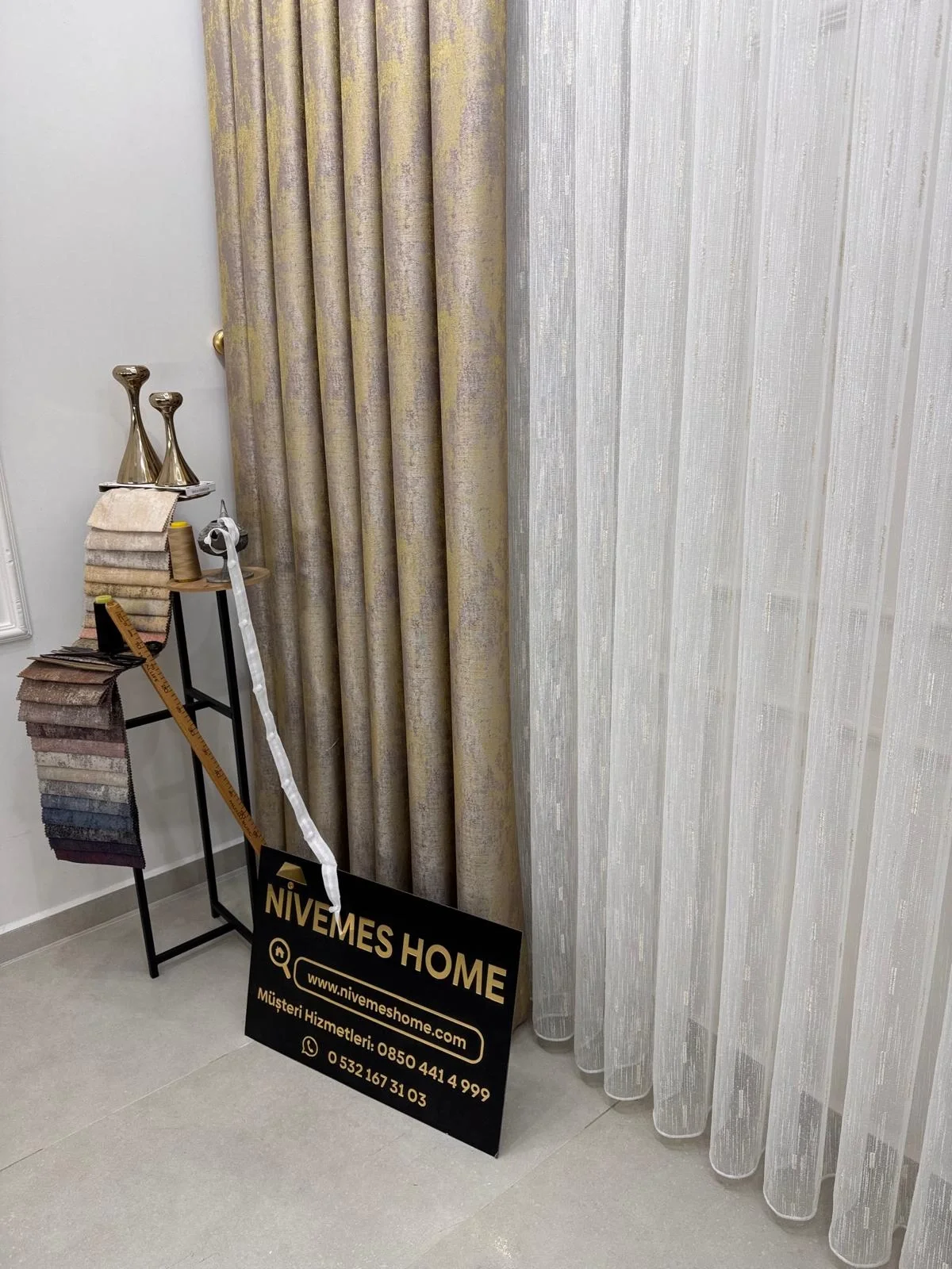 NİVEMESHOME GOLD BEARDED TULLE 1/3 DENSE PILE TULLE CURTAIN APM