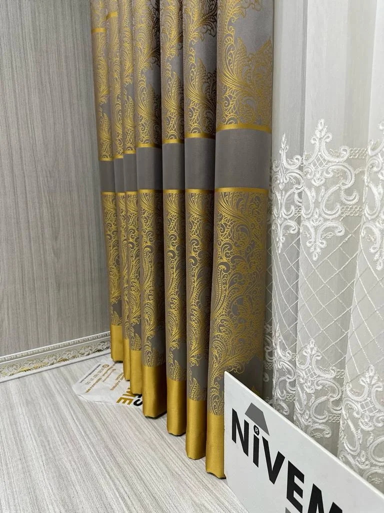 NİVEMESHOME ГОНЕН АНТРАЦИТ-ГОЛД 671539 V-5401 1/3 ПЛОТНО СКАРАШЕННЫЕ ЗАНАВЕСКИ APM