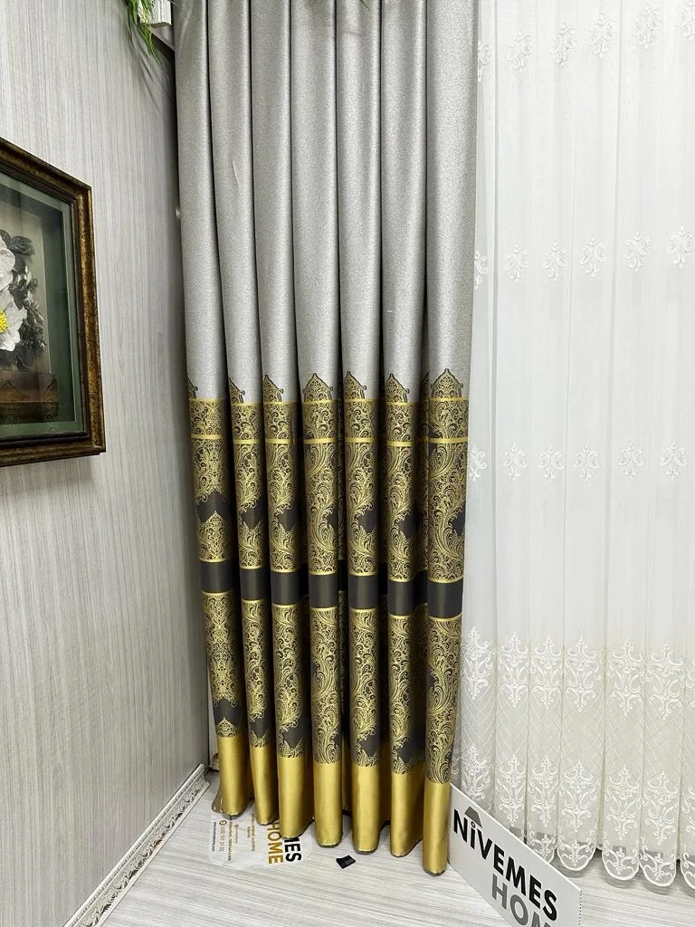 NİVEMESHOME GÖNEN GRİ-GOLD 671539 V-2503 1/3 SIK PİLELİ FON PERDE APM