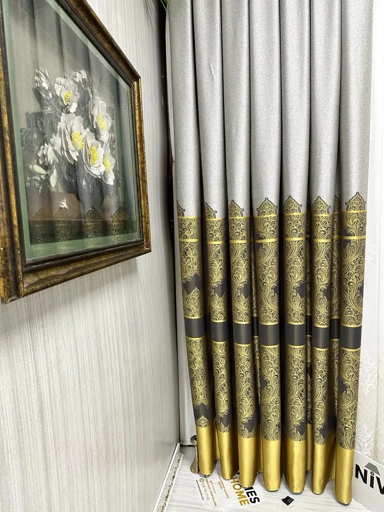 NİVEMESHOME GÖNEN GRİ-GOLD 671539 V-2503 1/3 SIK PİLELİ FON PERDE APM