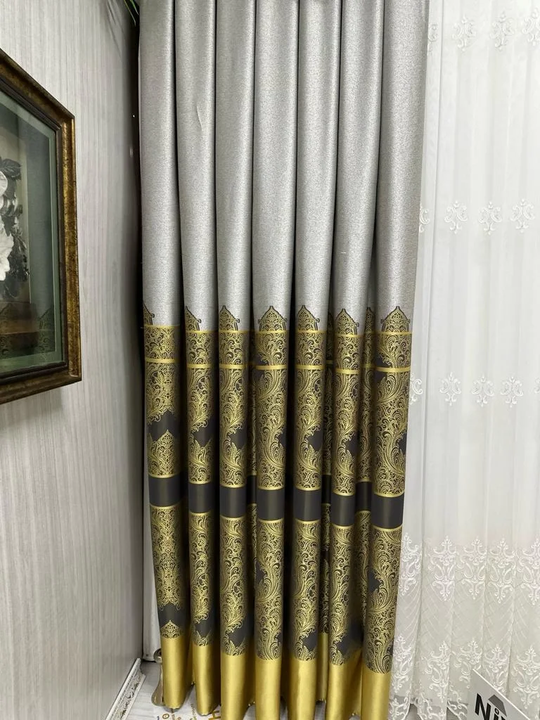 NİVEMESHOME GÖNEN GRİ-GOLD 671539 V-2503 1/3 SIK PİLELİ FON PERDE APM