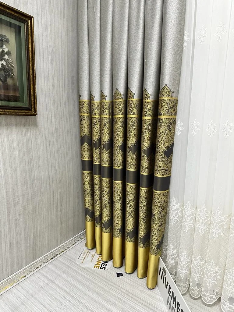 NİVEMESHOME GÖNEN GRİ-GOLD 671539 V-2503 1/3 SIK PİLELİ FON PERDE APM