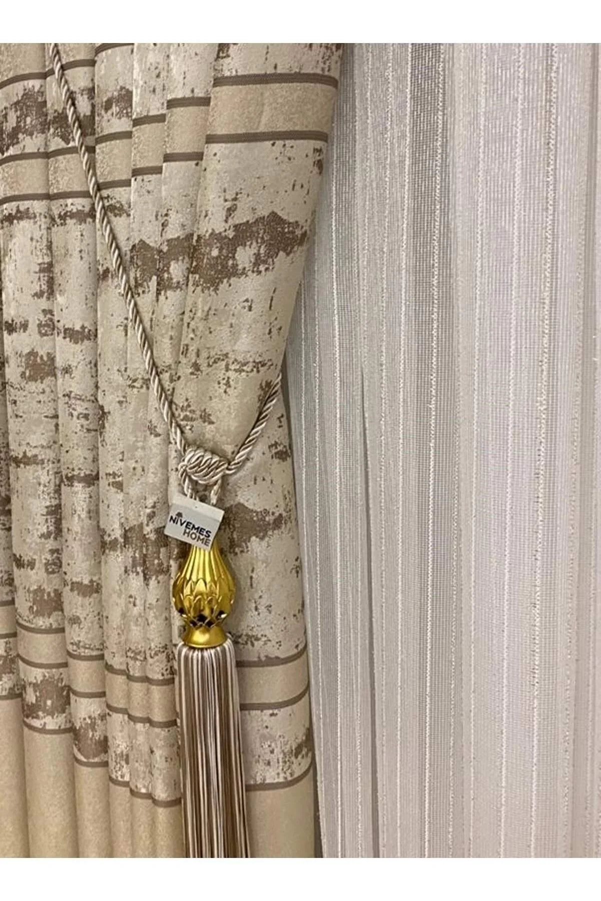 NİVEMESHOME GREEK GOLD WALLED 1/3 THICK CURTAIN CURTAIN