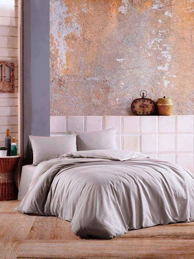 NIVEMESHOME GRAY %100 COTTON DOUBLE DUVET COVER SET