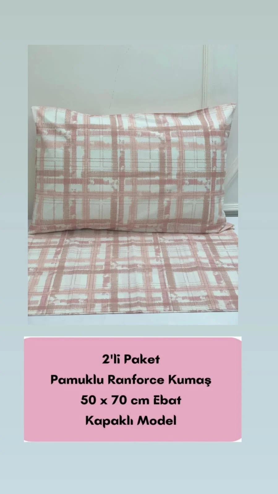 NİVEMESHOME PINK CHECKED PATTERN 2 PIECE PILLOW COVER 50X70