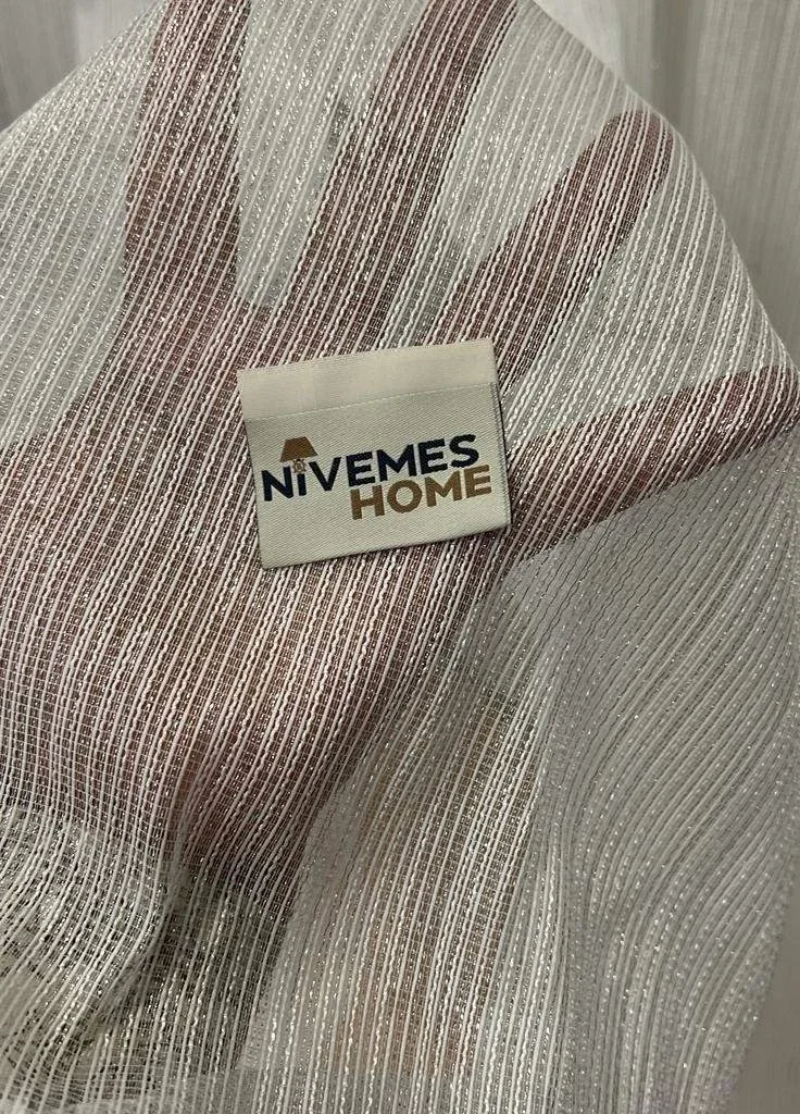 NİVEMESHOME GÜMÜŞ ÇİZGİLİ 1/3 SIK PİLELİ TÜL PERDE APM