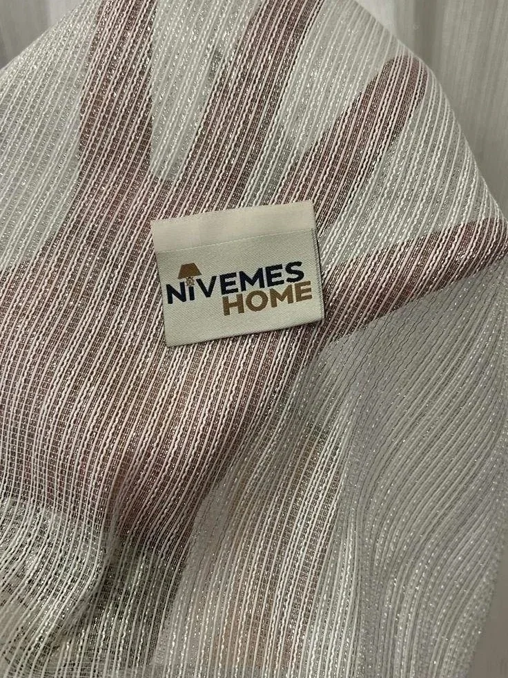 NIVEMESHOME GÜMÜŞ ÇİZGİLİ 1/3 SIK PİLELİ TÜL PERDE APM